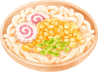 Watercolor Japanese Noodle Udon