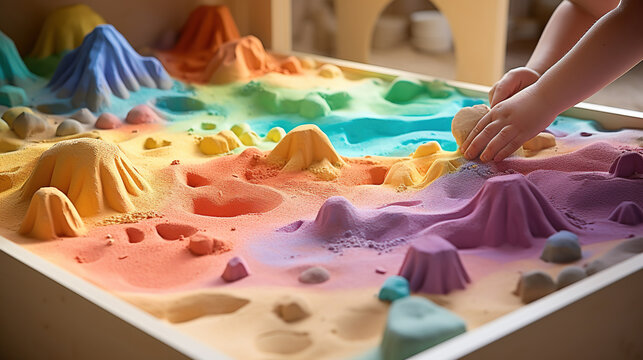 Cute Colorful Sandbox for Toddler Playing with Sand Molds and Making Mudpies