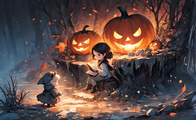 majestic cute loli girl in witch costume, Halloween,  anime , girl cute witch pumpkin, baby witch cute cartoon, bright, beautiful, splash, fantasy, Glittering, cute and adorable,  gothic lolita