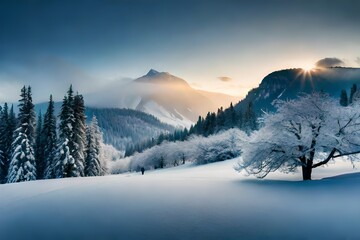 Snowy view, frost concept Winter, loneliness, and melancholy.