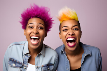 Portrait of Two cheerful young women wearing casual clothes isolated on white background. Friendship, lgbt