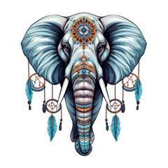 Obraz premium An elephant with a dream catcher elements. Digital art. Tribal-inspired design.
