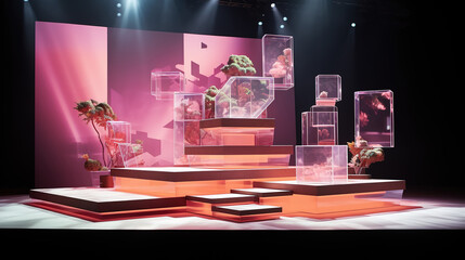 Surrealism 3D Podium Stage with Stylish Floating Holographic Product and Object