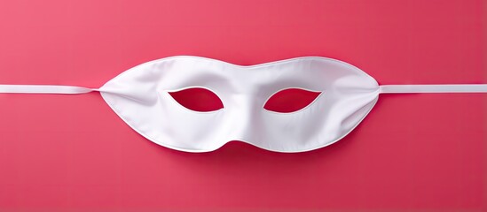 Cotton mask with red border and isolated pastel background Copy space