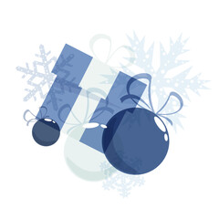 Festive gift box, Christmas balls and snowflakes in blue tones with different transparency on a white background. Design element for clothes, cards, textiles, fabrics, wallpapers