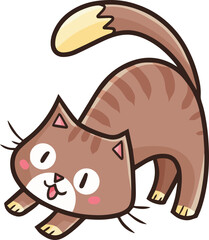 Cute and funny brown cat with big smile cartoon illustration