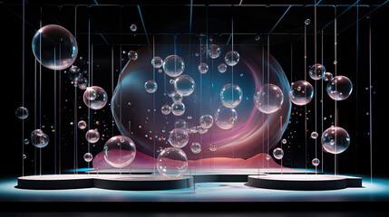 3D Product Stage Podium with Surrealism Trend and Floating Transparent Ball