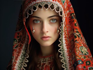 Poised Kashmiri Modern Girl in Embroidered Pheran Showcasing Culture's Beauty