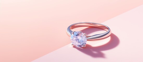 Diamond ring showcased on a isolated pastel background Copy space