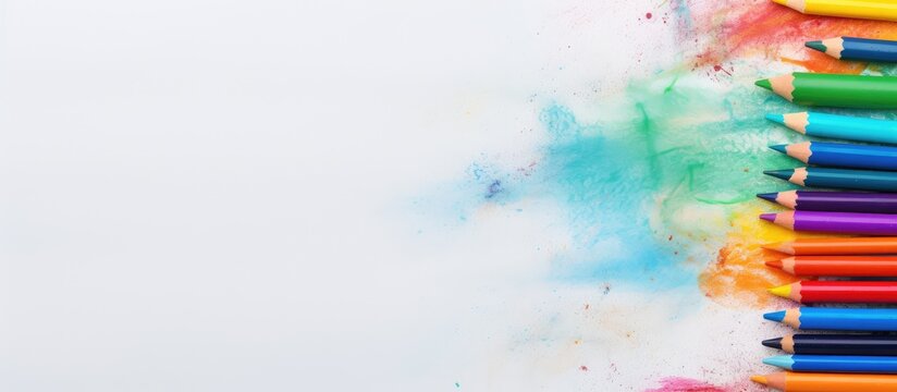 Crayons on a isolated pastel background Copy space
