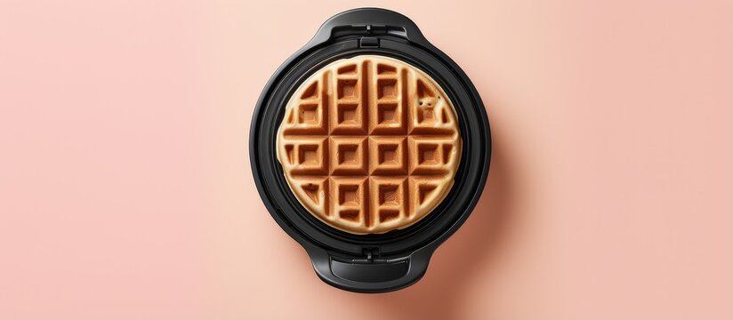Electric waffle bowl maker black isolated in isolated pastel background Copy space