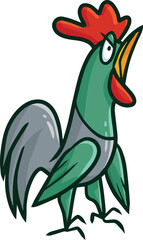 Funny green rooster cartoon illustration
