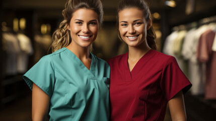 team or group of doctors and nurses in colored surgical suits