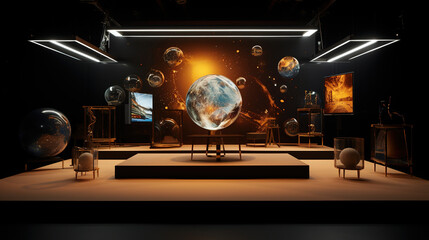 3D Proudct Stage Podium Decorated with Environment or Interactive Digital Simulation, Physical and Digital World