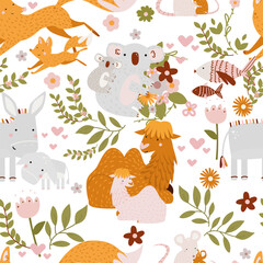 Obraz premium childish zoo seamless pattern