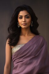 Fototapeta premium A beautiful Indian woman in a mauve saree, showcasing elegance and the charm of her graceful attire