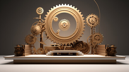 Steampunk 3D Product Stage Podium with Big Gear Clockwork Machine