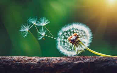 A solitary dandelion seed floating in the air.