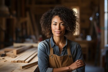 Black Woman Carpenter Employee Job Workplace Backdrop Generative AI