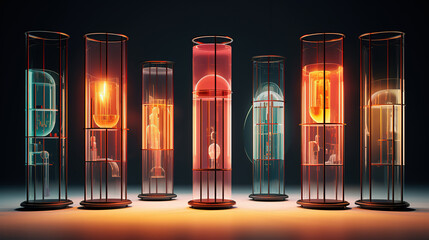 3D Stage Podium Products with Strange Object in a Intricate Glass Tubes