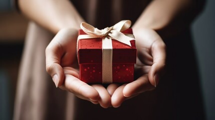 Hands holding a gift box for celebrate Christmas, Happy new year and Birthday. Generative Ai