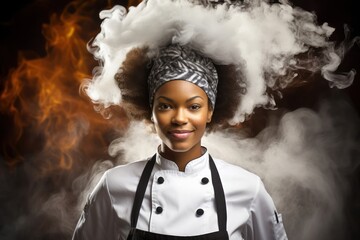 Black Woman Chef Occupation Job Workplace Backdrop Generative AI - obrazy, fototapety, plakaty