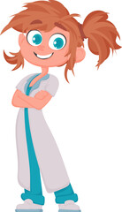 The doctor girl looks funny and beautiful when she puts on her special attire. Vector Illustration.