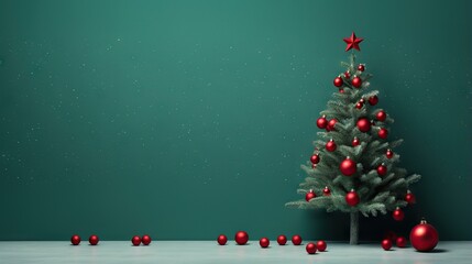  a christmas tree with red ornaments and a star on top.  generative ai