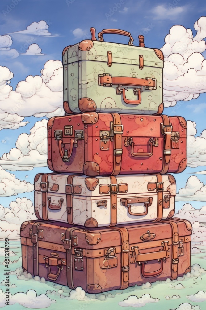 Canvas Prints A pile of luggage sitting on top of each other, AI