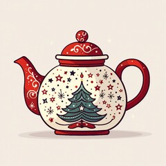 flat christmas teapot clip art isolated on white background