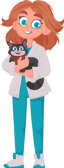 There is someone who looks after animals and helps keep them healthy, similar to a veterinarian. Vector Illustration.