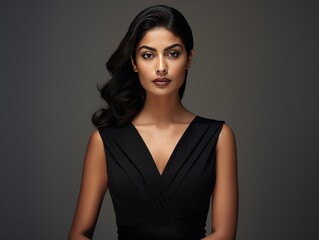 Fototapeta premium Indian Beauty Embodies Sophistication in a Classic Black Dress Tailored for Luxury Brand Ad