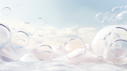  a digital painting of bubbles floating in the air over a body of water.  generative ai