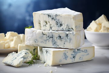 blue cheese on white background close-up mockup