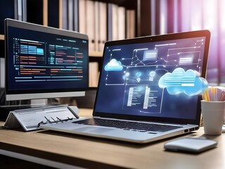 Computer laptop and dashboard for Data document Manage