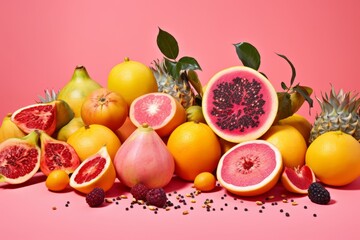 Fruit Fiesta on a Pink Canvas: Exploring Exotic Delights in 3:2