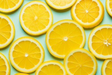 Revealing the Refreshing Display: Rows of Fresh Lemon Slices as the Backdrop