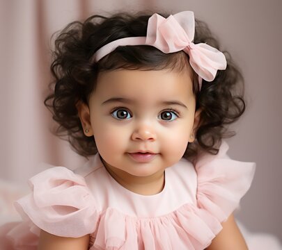 Little Star An adorable Indian baby girl shining bright in a pink ensemble with a matching headband