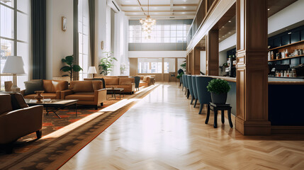 Contemporary Hotel Lobby Featuring Luxurious Amenities - obrazy, fototapety, plakaty