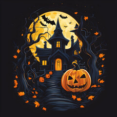 Fototapeta premium Haunted Castle Halloween with Full Moon