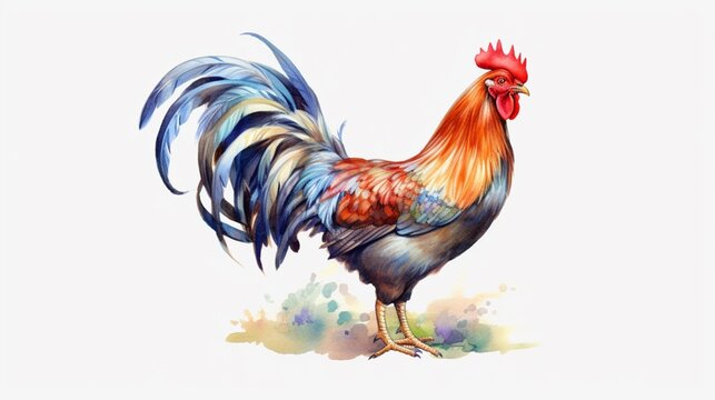 a rooster realistic detailed clipart on white background.Generative AI