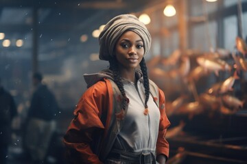 Black Woman Fisherman Employee Career Workplace Backdrop Generative AI - obrazy, fototapety, plakaty