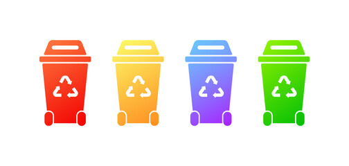 Trash can icons. Flat, color, waste recycling, waste sorting, trash can icons. Vector icons
