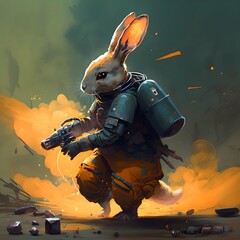 rabbit paintball fight in the style of disco elysium 