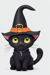 Fototapeta premium Cute black cat in halloween themed witch costume, 3D art style rendering 2