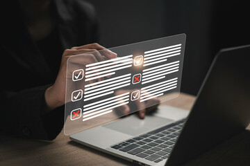 Assessment business form online in website or document management system concept. Survey Check...