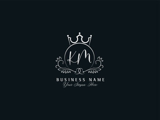 Letter KM Logo Icon Design, Minimal Km mk Floral Crown Logo Design For You
