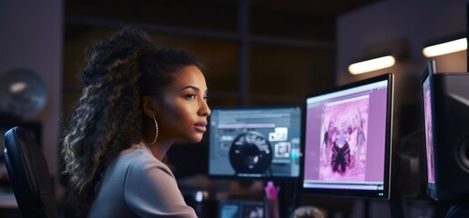 Black Woman Graphic Designer Professional Work Role Work Environment Backdrop Generative AI