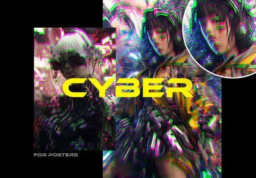 Psychosis Distortion Poster Photo Effect Mockup
