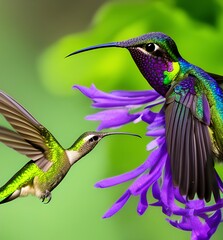 Hummingbird in flight feeding on salvia © Michelle